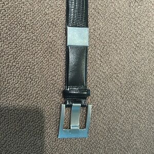 Carlisle collection black leather belt with embossed snakeskin look.